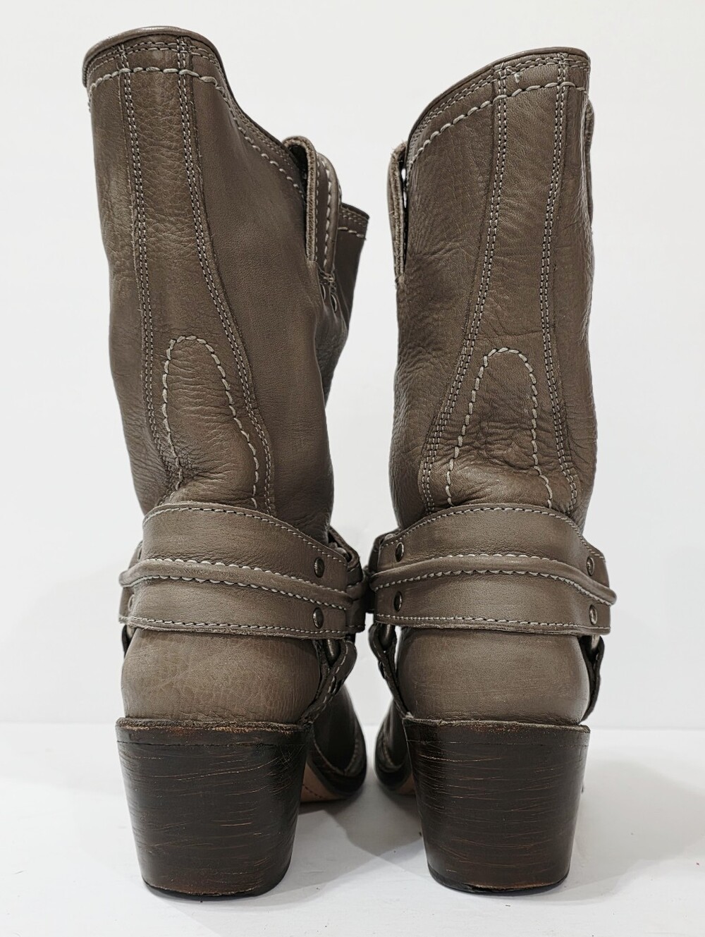 Frye 77376 GRAY Leather Boot Riding Moto Harness 12R Biker Ride Women 6.5 M Used - Picture 6 of 16